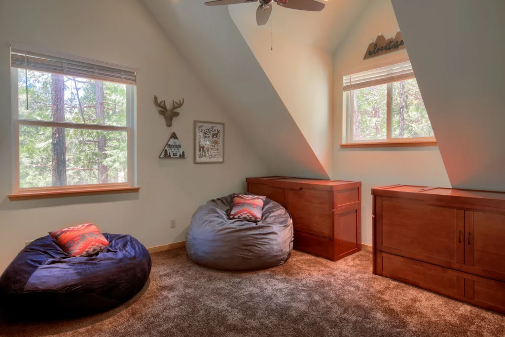 room with bean bags and pull out beds