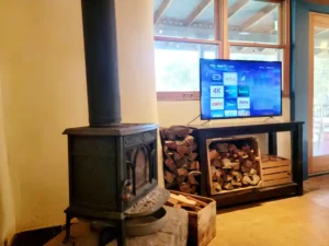 wood stove and television