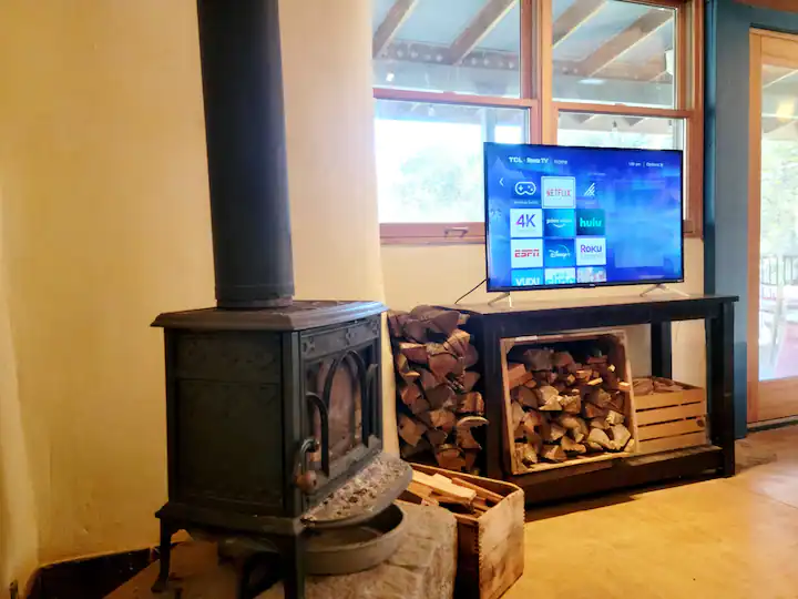 wood stove and television