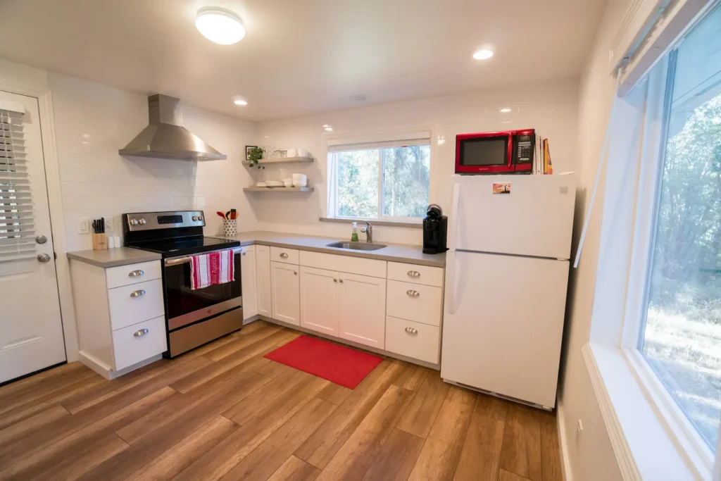 kitchen with white cabinets