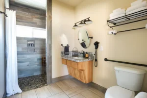 wheelchair accessible bathroom with custom shower