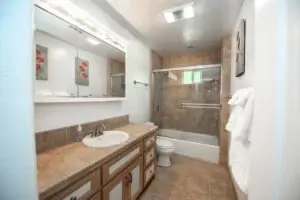 bathroom with bath and shower combo