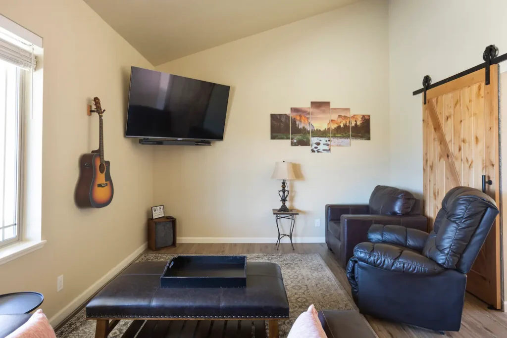 living room with couches and television