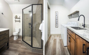 bathroom with walk in shower and laundry room