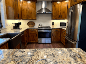 kitchen with wood cabinets and island