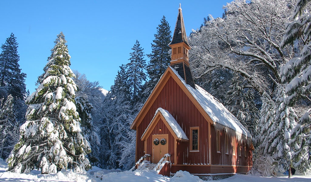 Snow-covered Yosemite Chapel