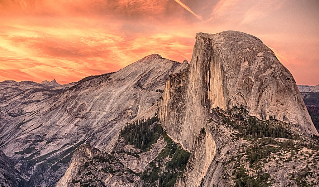 Sunset view of Half Dome from Glacier Point