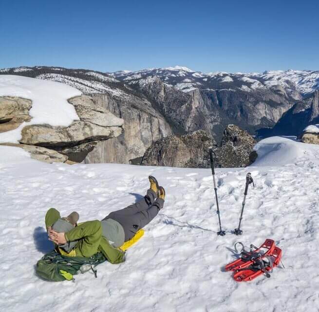 Hiking Yosemite in the snow is fun and relaxing.