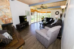 living room with couches and television