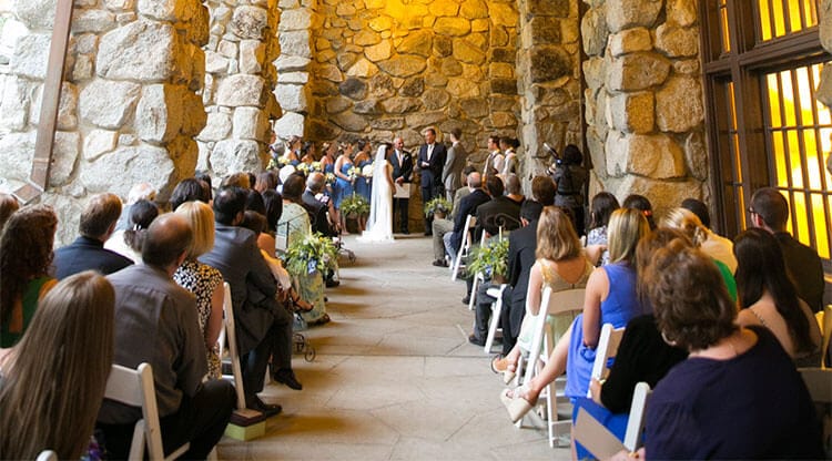 Yosemite wedding ceremony on the east terrace of The Ahwahnee