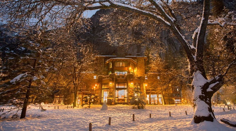 The Ahwahnee hotel in winter