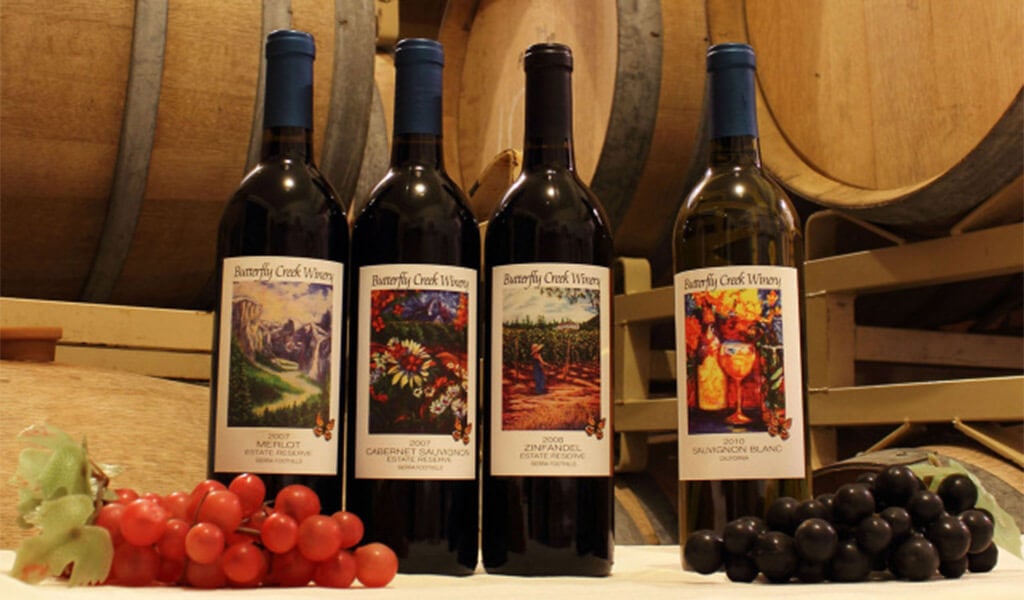 4 bottles of wine in the butterfly creek winery