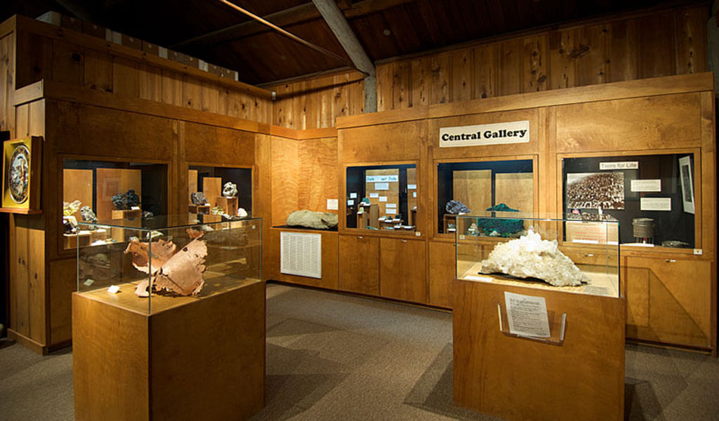 Minerals on display at the California State Mining and Mineral Museum