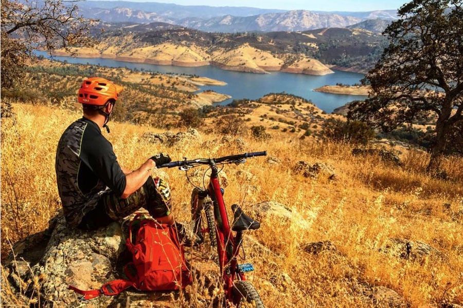 View from the summit at Exchequer Mountain Bike Park overlooking Lake McClure