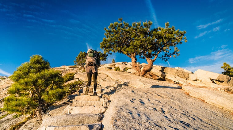 A person hiking the Half Dome trail.