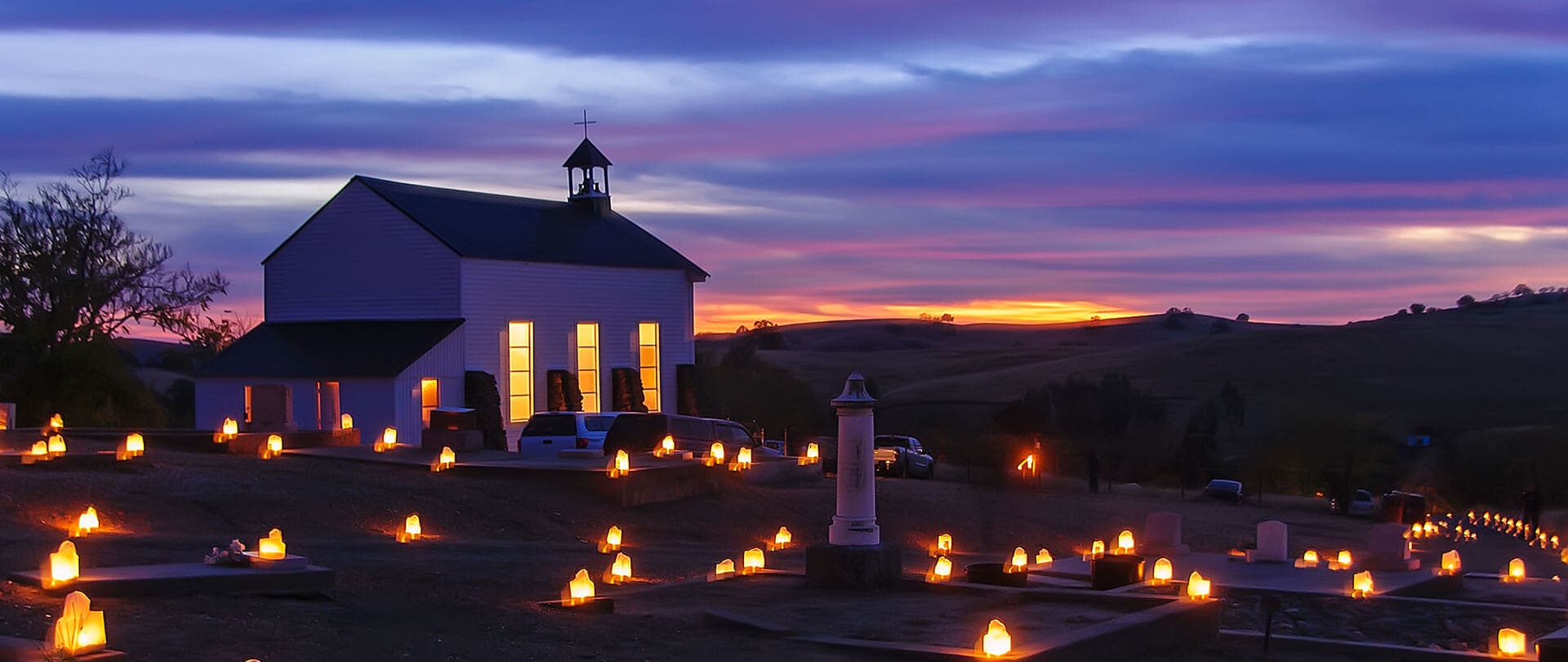 Hornitos cemetery for Day of the Dead at dusk