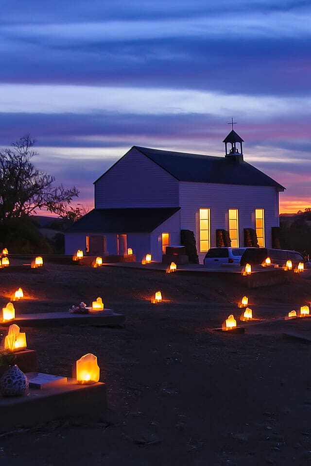 Hornitos cemetery for Day of the Dead at dusk