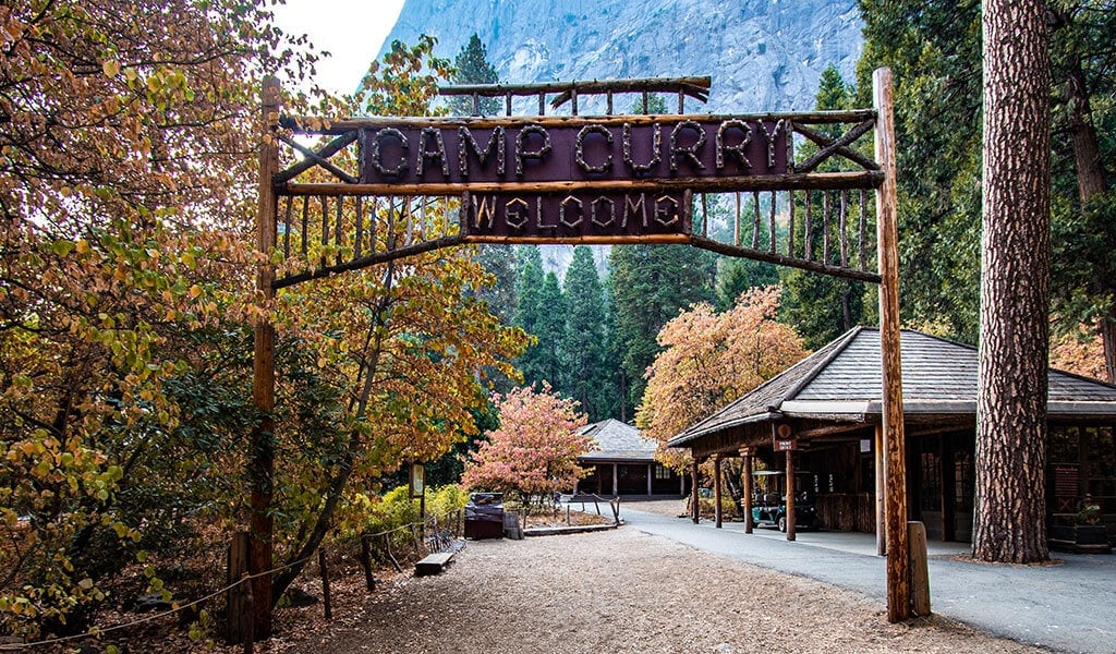 Welcome sign at Curry Village in Yosemite Valley