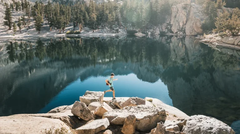 Man hiking near lake