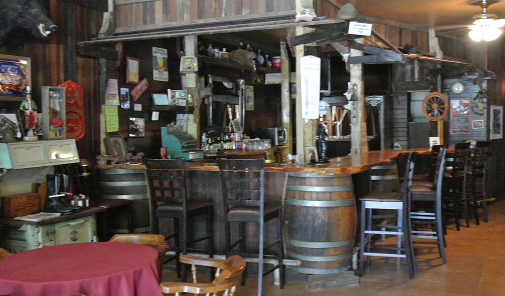 The bar inside the Old Johnny Haigh Saloon