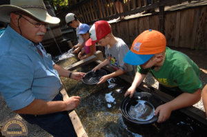 Kids learning how to pan for gold