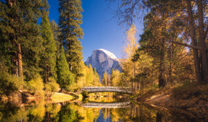 Fall color in Yosemite Valley with Half Dome