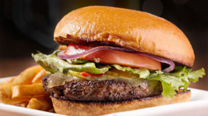 Delicious hamburger and fries.