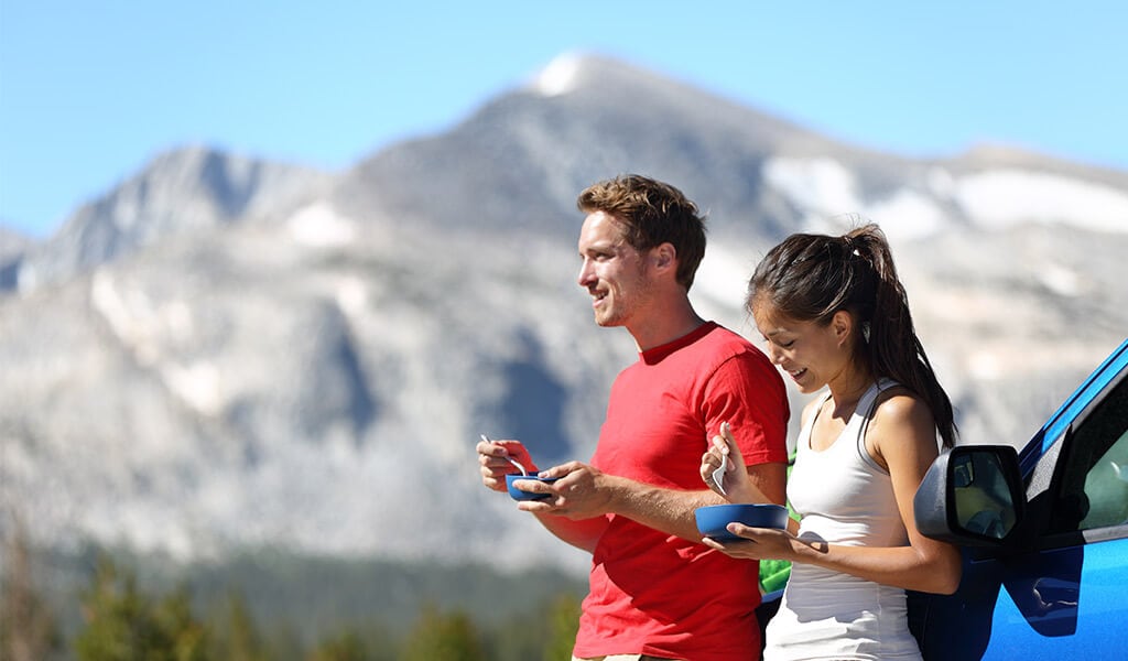 Couple enjoying picnic lunch in Yosemite