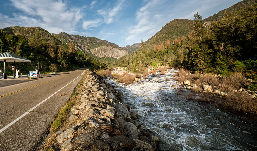 Highway 140 follows the Wild and Scenic Merced River upstream into Yosemite.