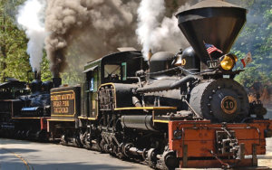 vintage Shay steam engine at the Yosemite Mountain Sugar Pine Railroad
