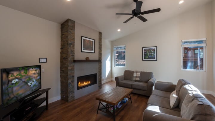 living room with fireplace and seaing