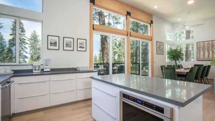 kitchen island with large windows