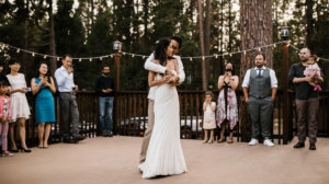 Wedding couple dancing at a vacation rental cabin