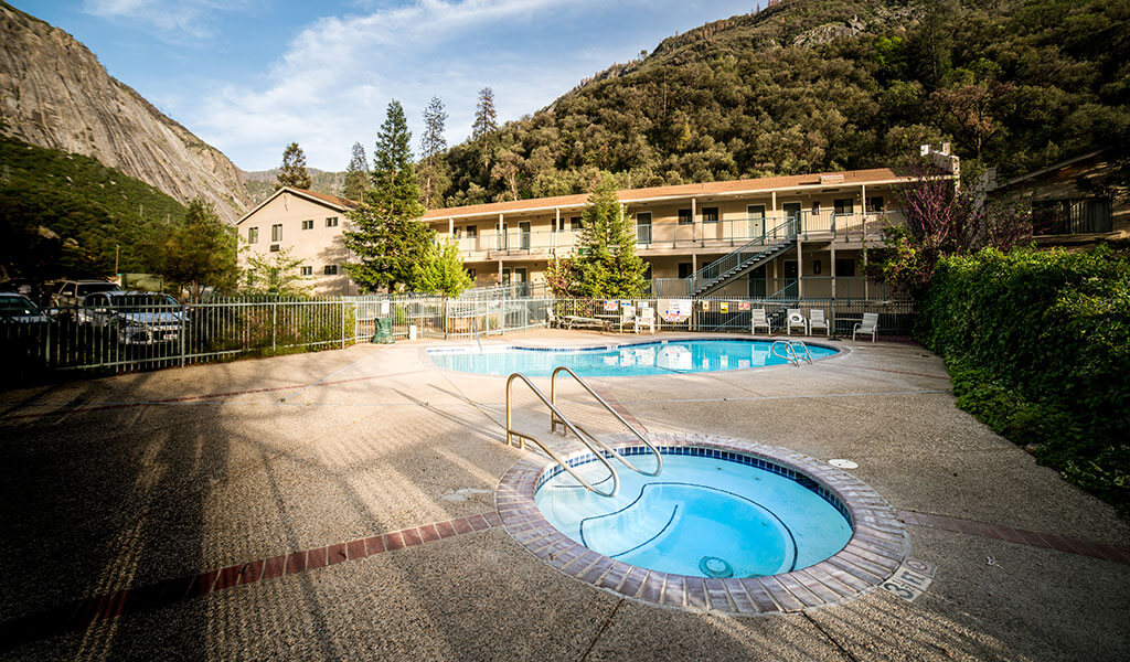 Outdoor pools at Yosemite View Lodge in El Portal