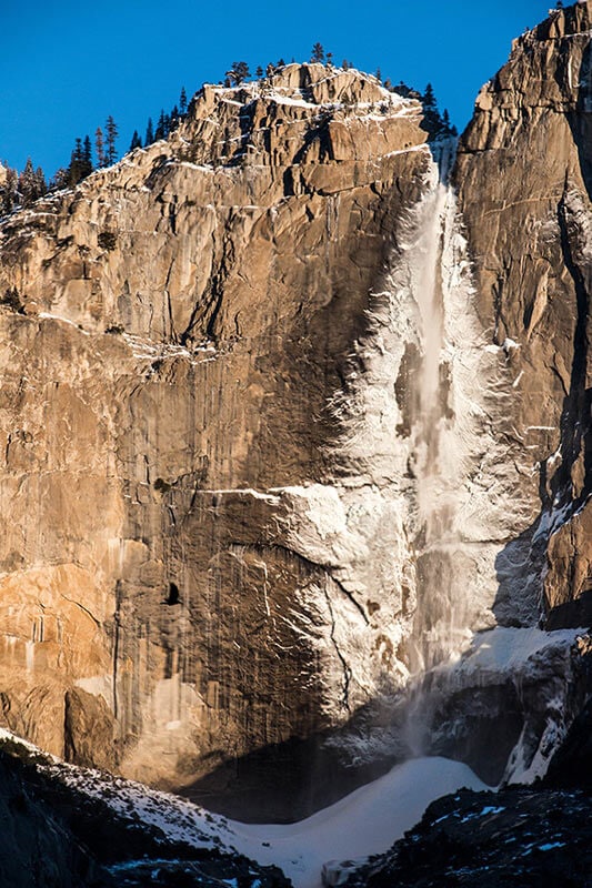 upper yosemite fall in winter