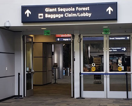 Entrance signs at Fresno Yosemite International Airport