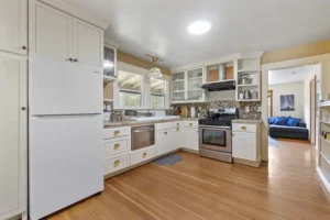 kitchen with white cabinets