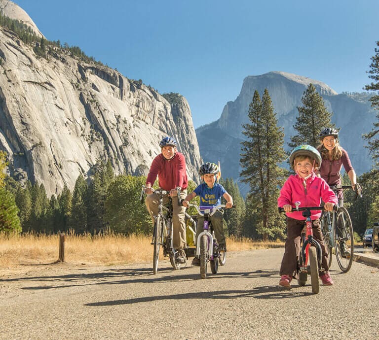 Family biking in Yosemite Valley