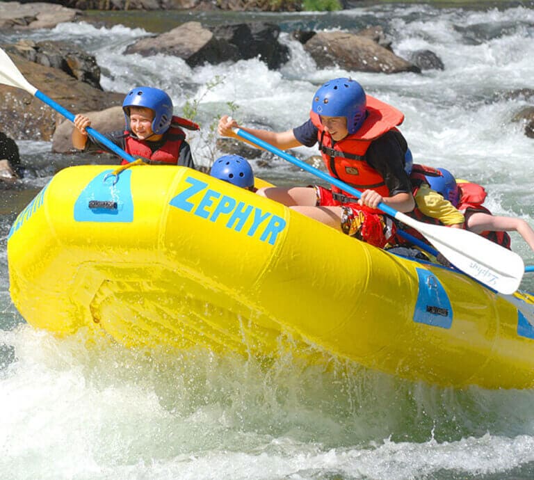 Kids rafting the Merced River