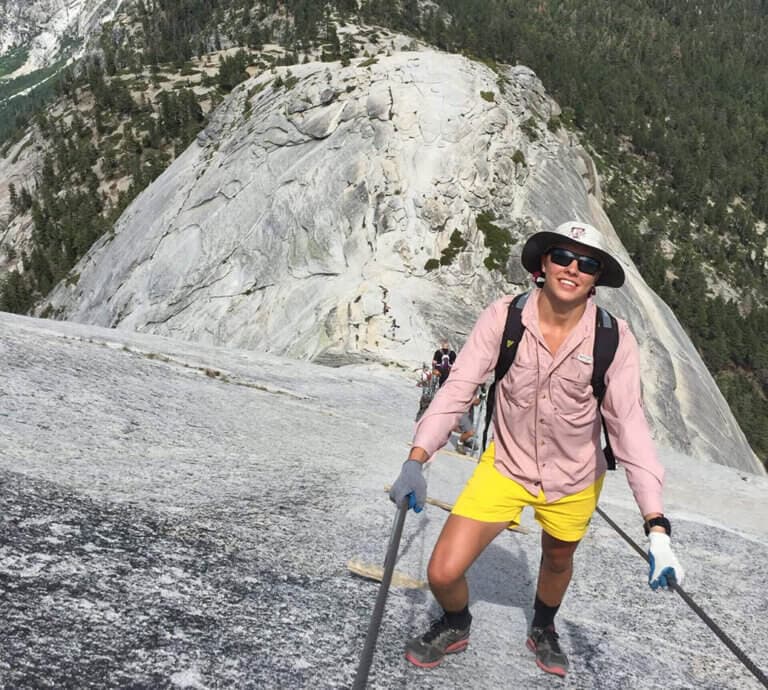 Hiker on the Half Dome Cables