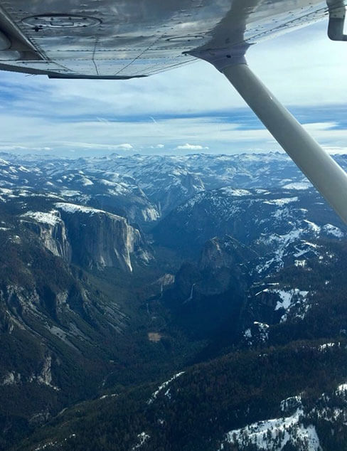 View of Yosemite Valley from a small plane