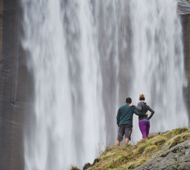 couple standing in front of vernal fall