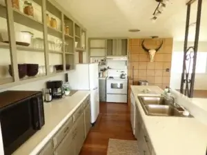 kitchen with open shelving