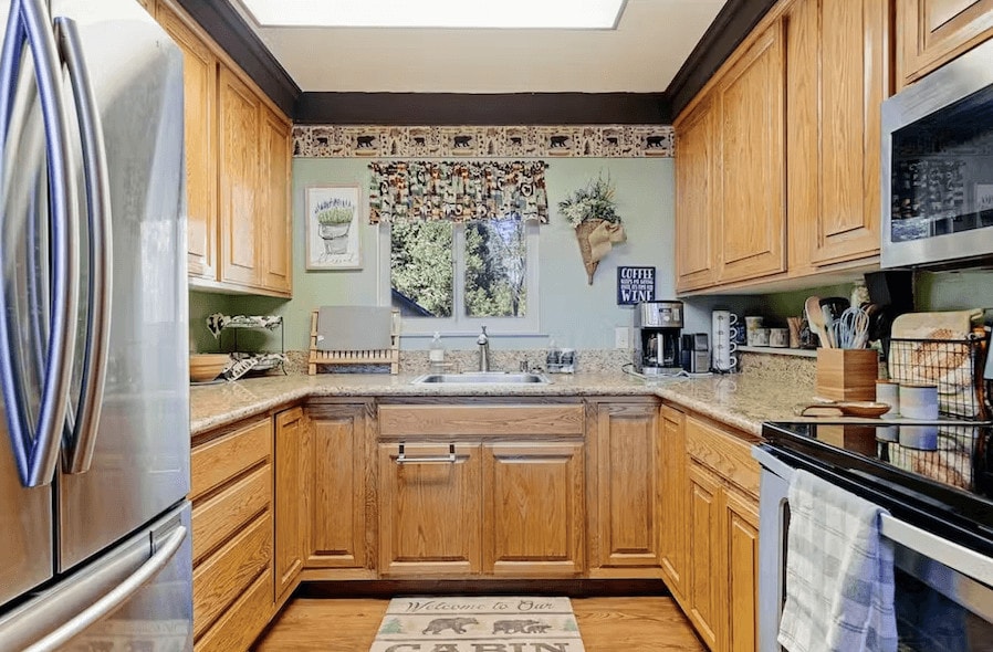 kitchen with wood cabinets