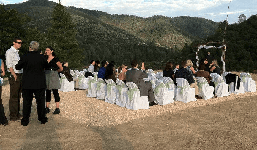 Wedding ceremony at Yosemite Bug Rustic Mountain Resort