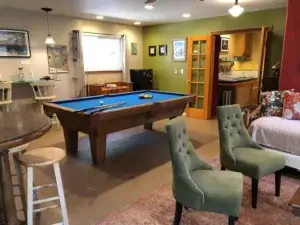 living room with pool table