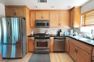 kitchen with wood cabinets