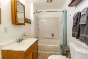 bathroom with shower and tub