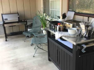 patio with outdoor "kitchen" and seating