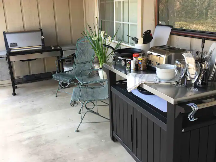 patio with outdoor "kitchen" and seating